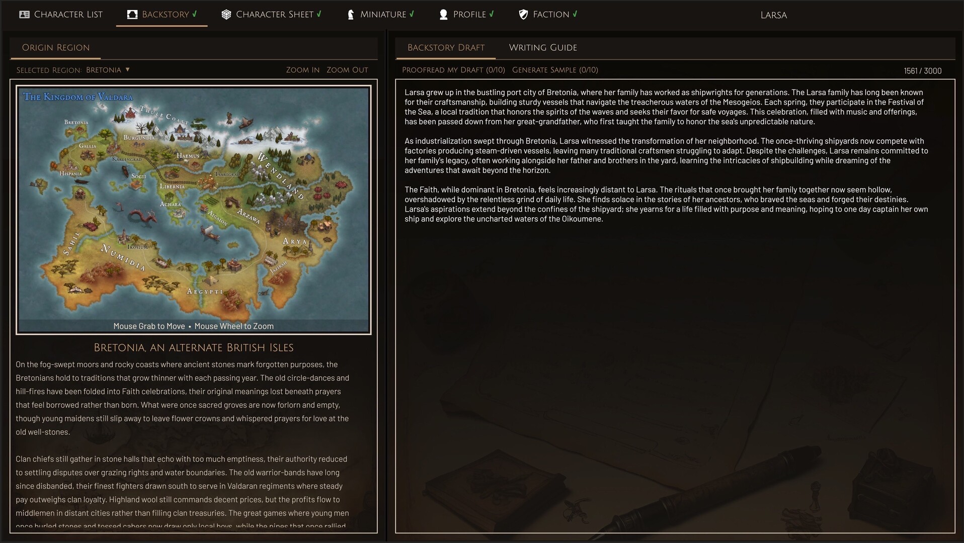 Character Backstory & World Map