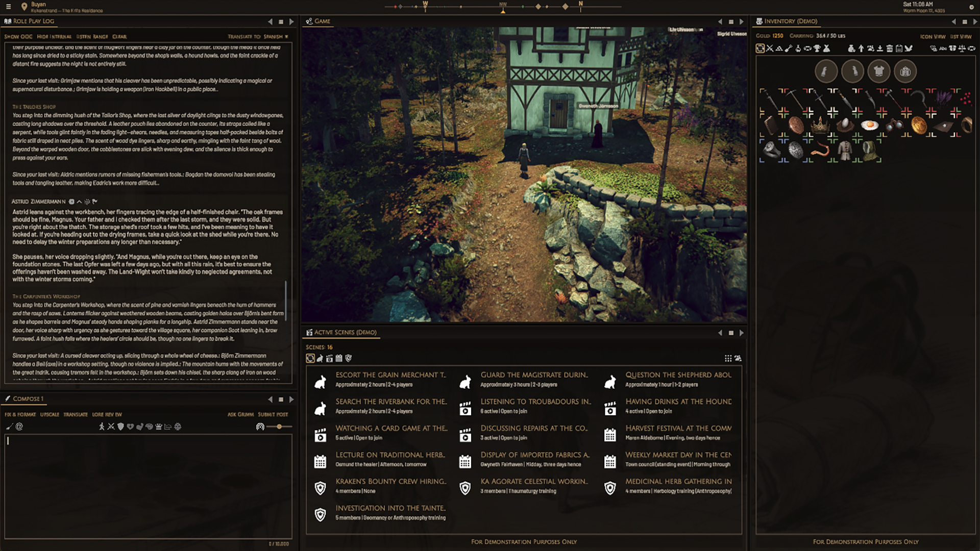 Role Play Log, Inventory & Scenes