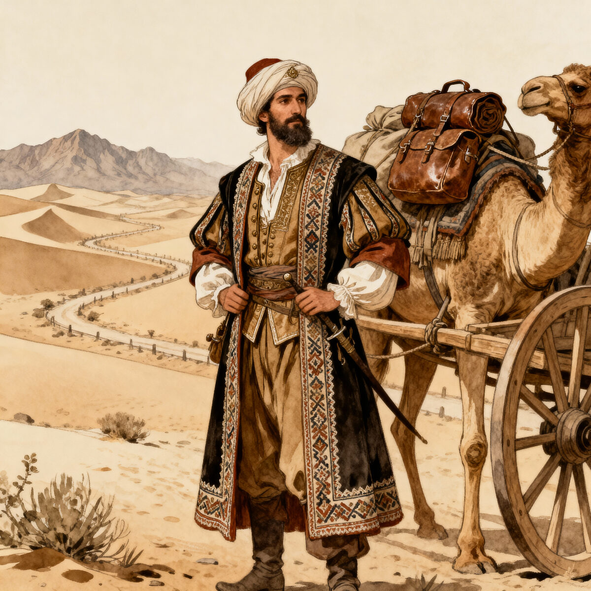 Desert Trader Camel Cart Mountain Road