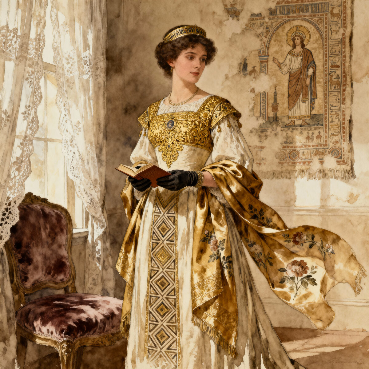 Noblewoman Reading Book Icon Wall